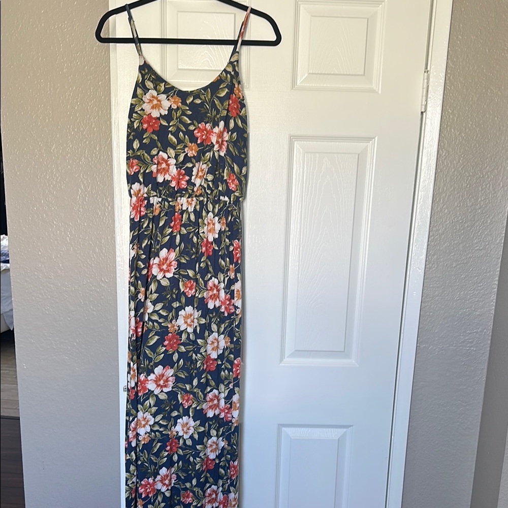 Floral Maxi Dress - Navy and Red
